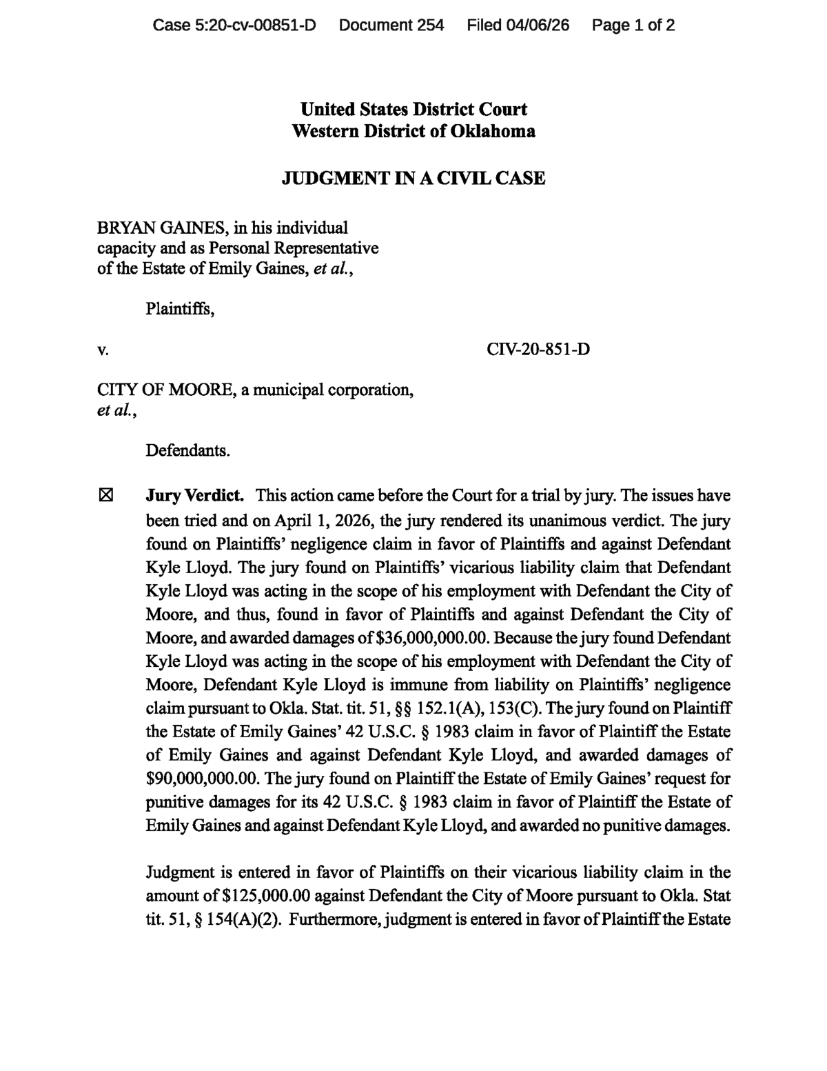 Emily Gaines Judgement